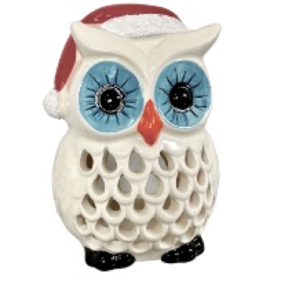 SANTA OWL Holiday Candle Holder with 2 Tea Candles Mainstays 3.62 x 3.7 in - Picture 3 of 11